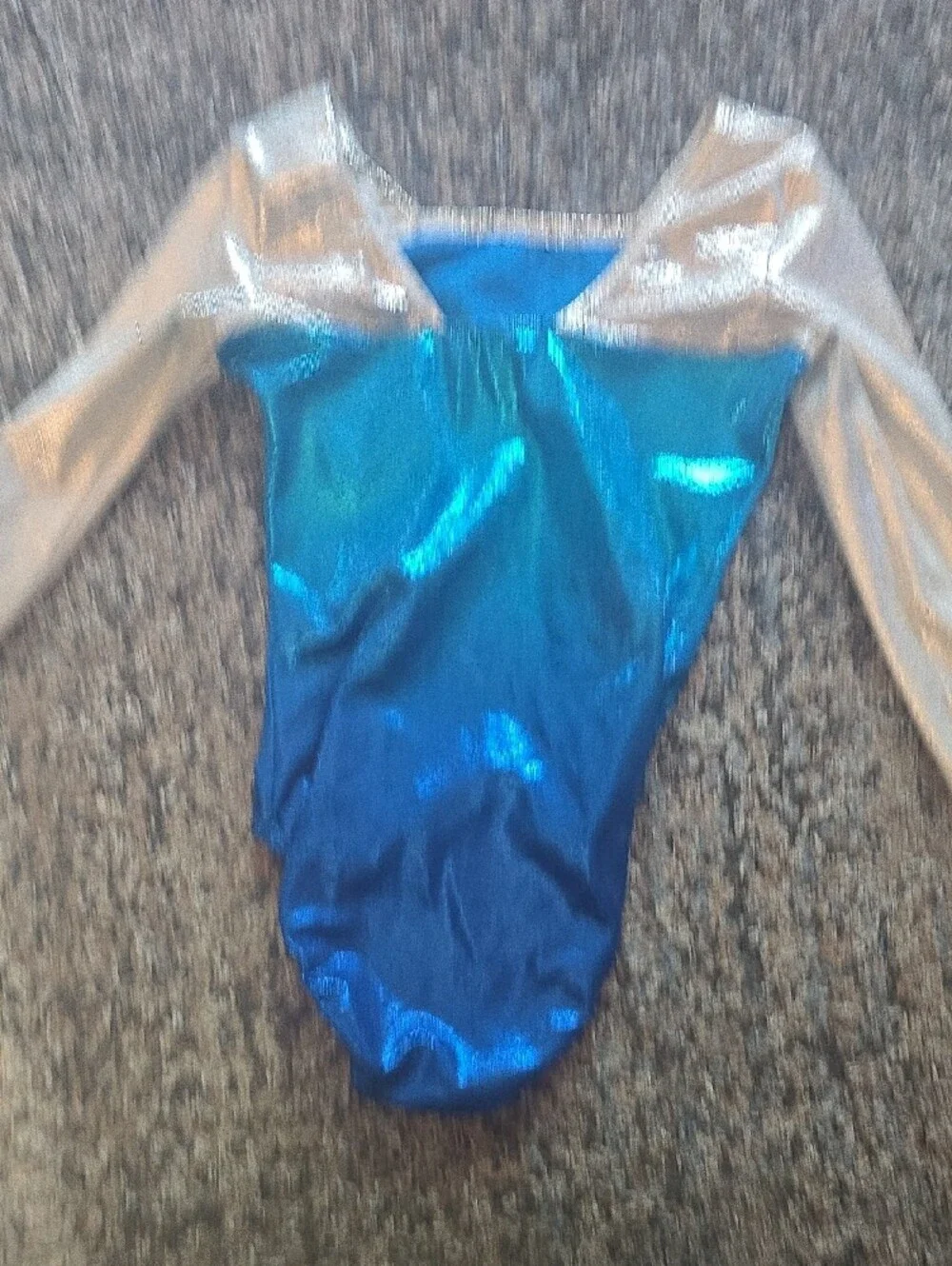 Shimmer Blue Girls' Gymnastics Leotard with Silver Sleeves